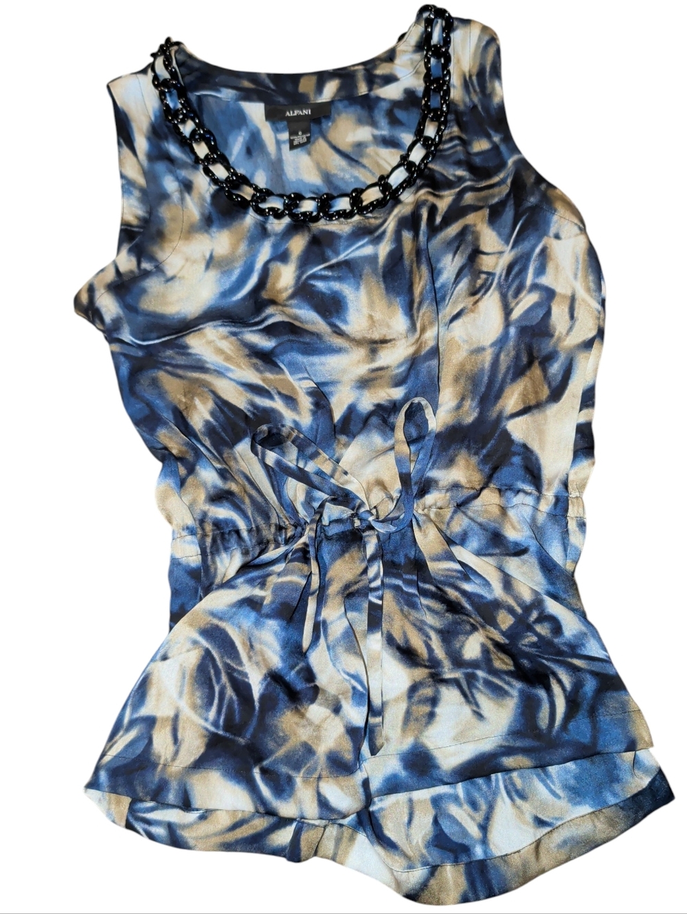 Alfani Blue and Cream Tie-Dye Camisole with Chain Neckline (#D1007)